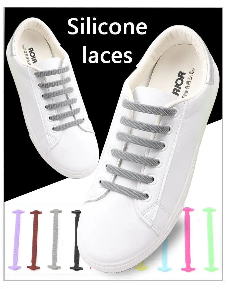 16 Stück/Set, modische Silikon-Schnürsenkel, elastisch, für Sneaker, Schnürsenkel ohne Schnürsenkel, für Kinder und Erwachsene, zum einfachen und schnellen Anziehen, Gummischnürsenkel. – Detail 1