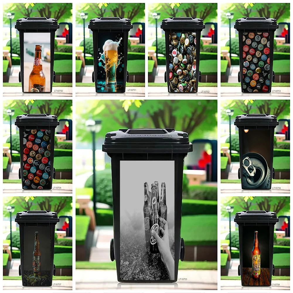 Vintage Beer Label Trash Can Sticker, Retro Brewery Art Waterproof Removable Outdoor Garbage Bin Decor
