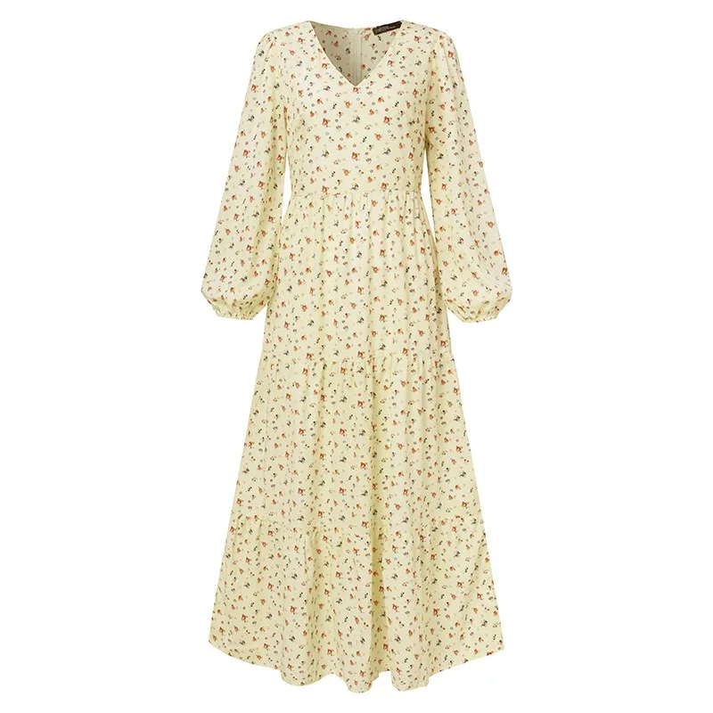 Vestido largo bohemio informal con estampado Floral para mujer, vestidos largos elegantes de fiesta para primavera y otoño, vestido Vintage con volantes de manga larga para mujer