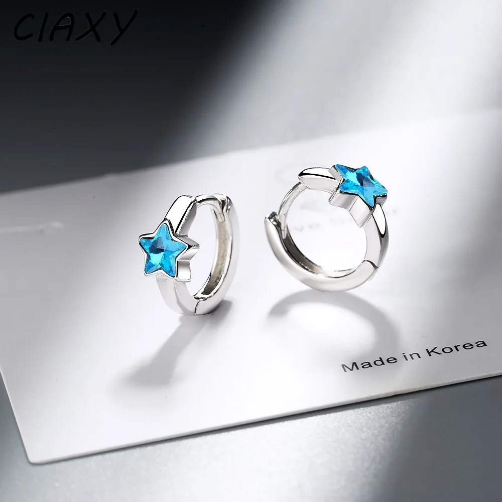 CIAXY Silver Color Blue Five-pointed Star Earrings for Women Personality Small Crystal Earring  Jewelry Party Gift