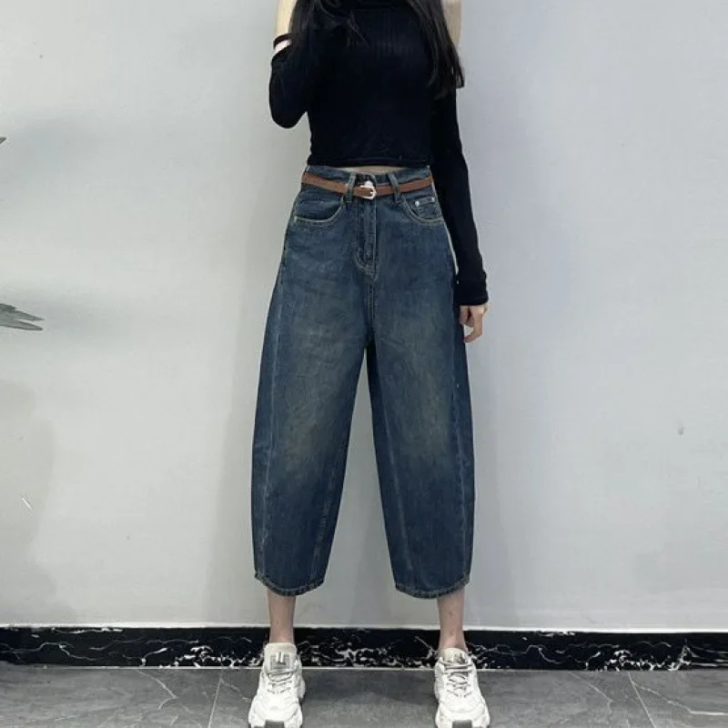 Moda emagrecimento jeans feminino elástico fino tornozelo comprimento calças casuais cintura alta para pequenas figuras perna reta calças de banana