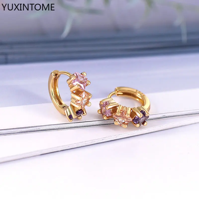 Perforation 925 Sterling Silver Ear needle Colorful Crystal Zircon Ear buckle Round hoop Earrings Fashion Luxury Wedding Jewelry