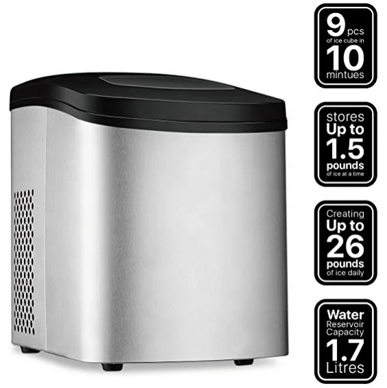 12kgs 26lbs stainless steel 1.7L tank 600g storage Use bullet shape ice maker for home office