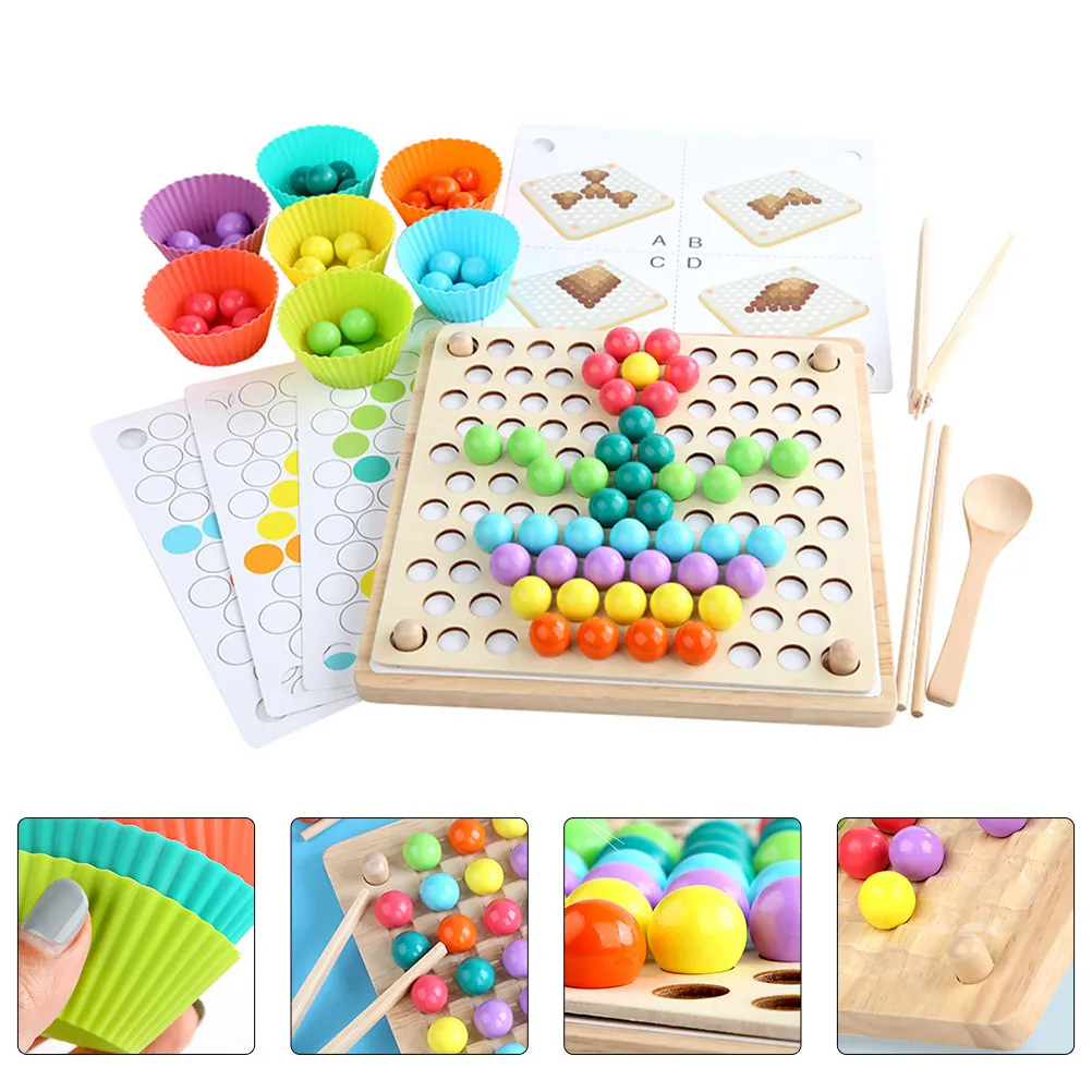 

1Set Beads Clipping Educational Wooden Board Game Kids Early Learning Development Interactive