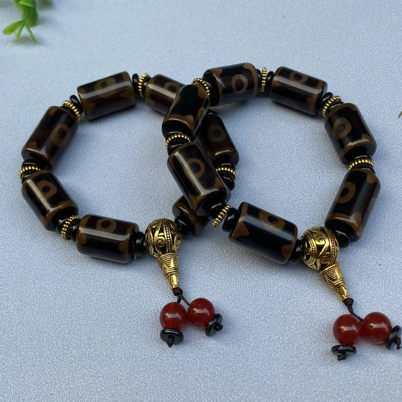 Three Eyed Tianzhu Bucket Bead Bracelet Tibet Old Agate Bracelet Men's Style Mode