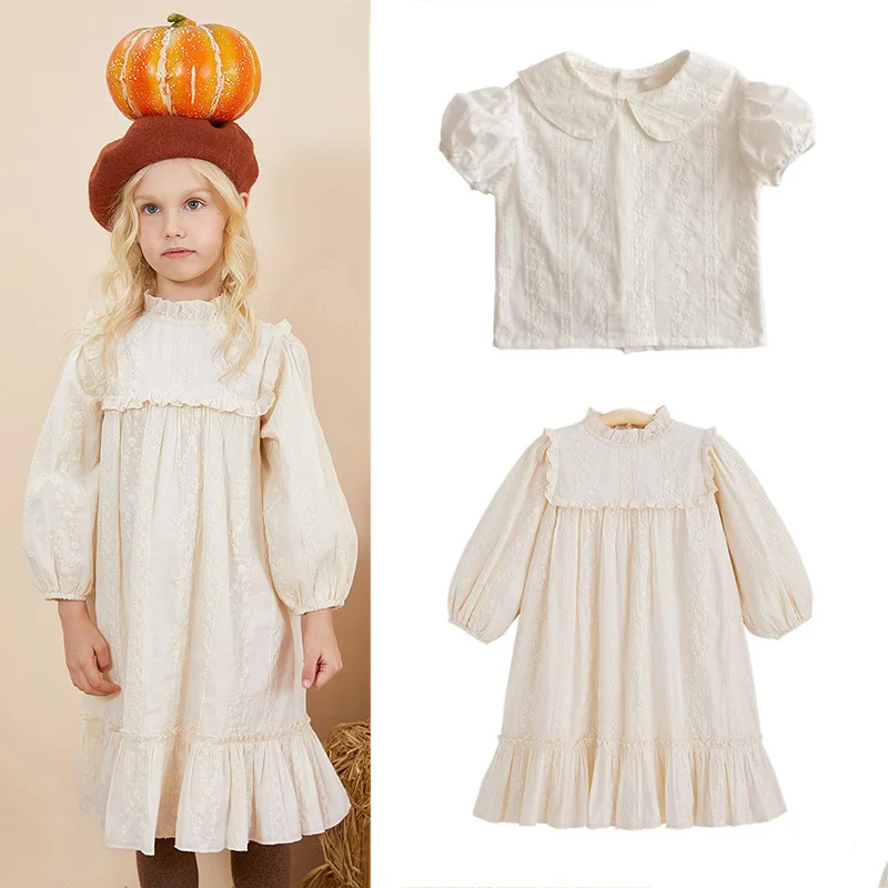 Spring Summer Children Dresses Infant  Dress Baby Girl Casual Style Long Sleeve Embroidery Cotton Skirt  0-6Y