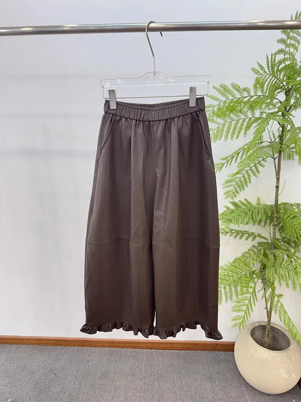 

Loose Casual PU Leather Wide Leg Pants for Men And Women Spring Autumn plus Size 300 Pou Elastic Waist Wood ain