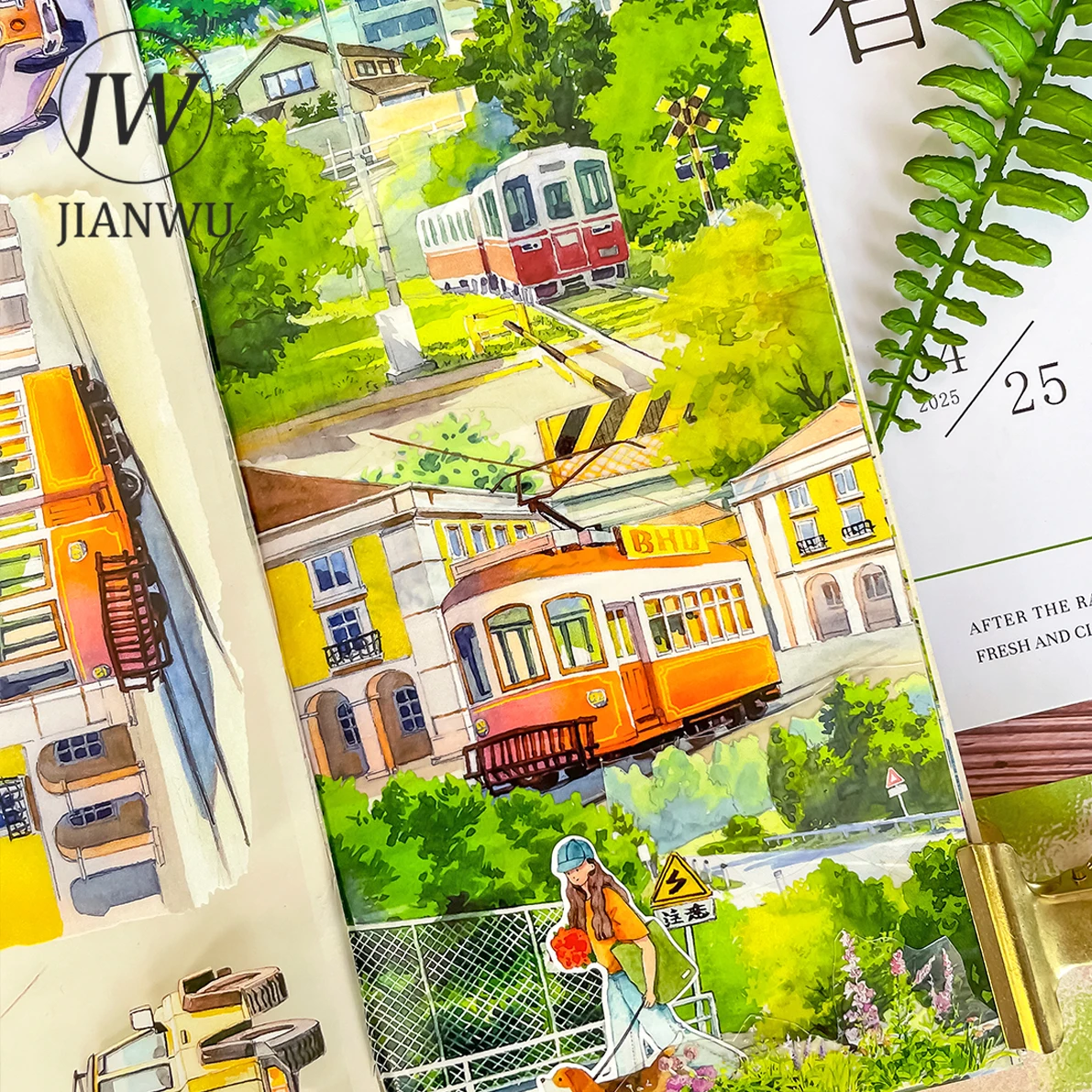 JIANWU 70mm*510cm Vintage Tree Plant Picnic Car Landscape Material Collage Scrapbook PET Tape Creative DIY Journal Stationery