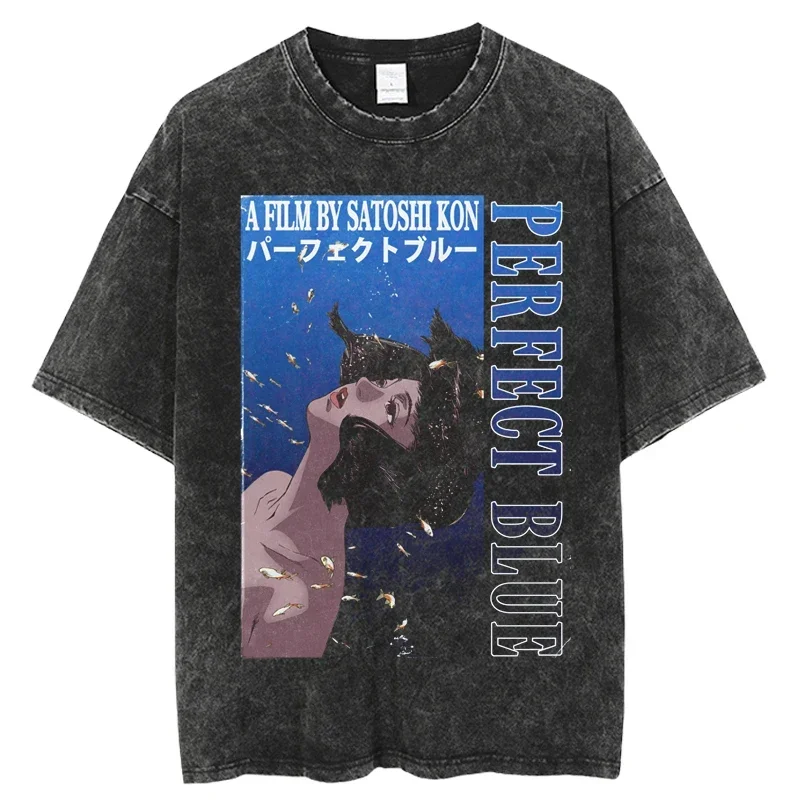

Japanese Anime Vintage Washed Perfect Blue T Shirt Men Women Oversize Fashion Casual Streetwear Cotton Short Sleeve T Shirt Tops