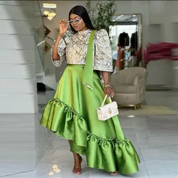 Green Asymmetrical Women Skirts Maxi Bottom Female Autumn Winter High Waist A-line Skirt Without Top Formal Skirt