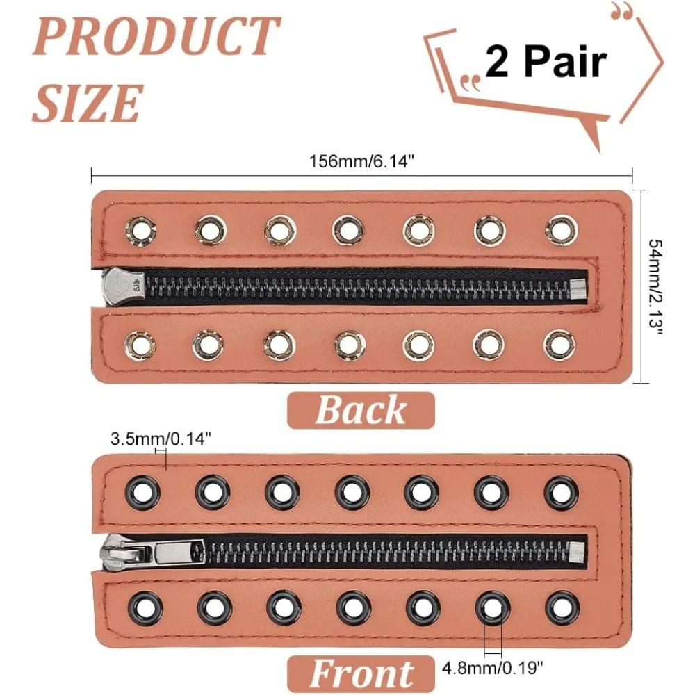 2 Paar Leder-Schnürstiefel-Reißverschluss-Einsätze, 6,1 x 2 Zoll Ösen, Reißverschluss-Stiefelschnürsenkel, 7 Löcher, ohne Krawatte, Schnürsenkel für Erwachsene und Männer