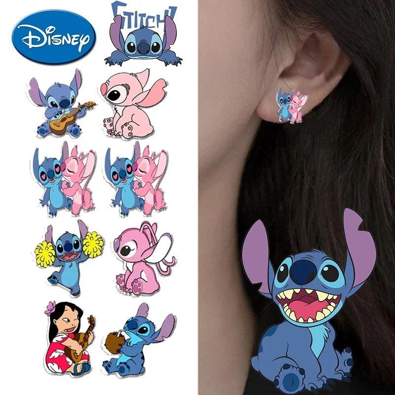 Disney Cartoon Stitch Angel Acrylic Stud Earrings for Women Girls Fashion Jewelry Epoxy Resin Earrings Accessories Gifts