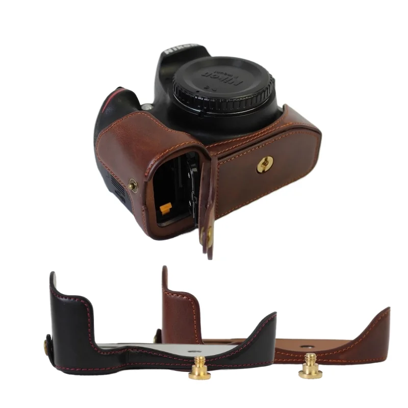 PU Leather Camera Bottom Case Cover Half Body Set Bag For Nikon D3300 D3200 D3100 Coffee Black Brown With Battery Opening