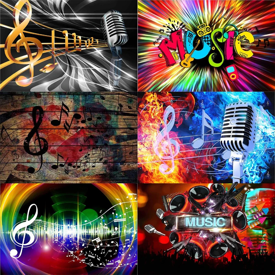 Photography Backdrop Dream Music Symbol Microphone Piano Background And Rock Dream Music Birthday Party Decor Banner Poster