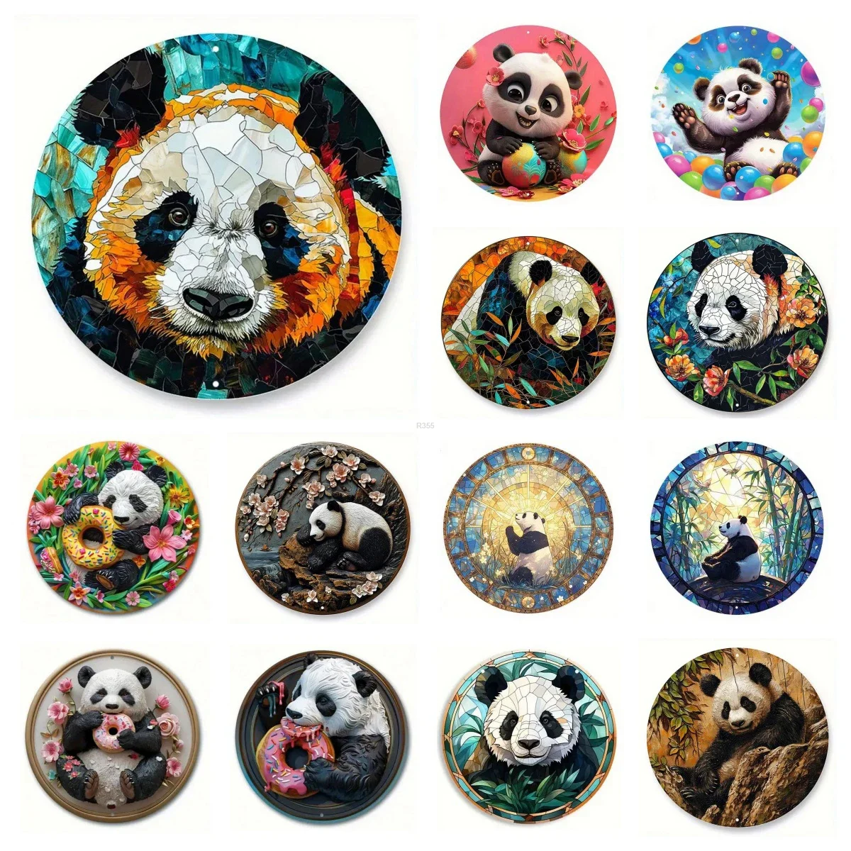 Retro Runde Metall Zinn Zeichen 2D Flache Pandas Dekor Muster Nostalgische Eisen Malerei Neuheit Für Cafe Bar Mann Höhle Wand Dekor