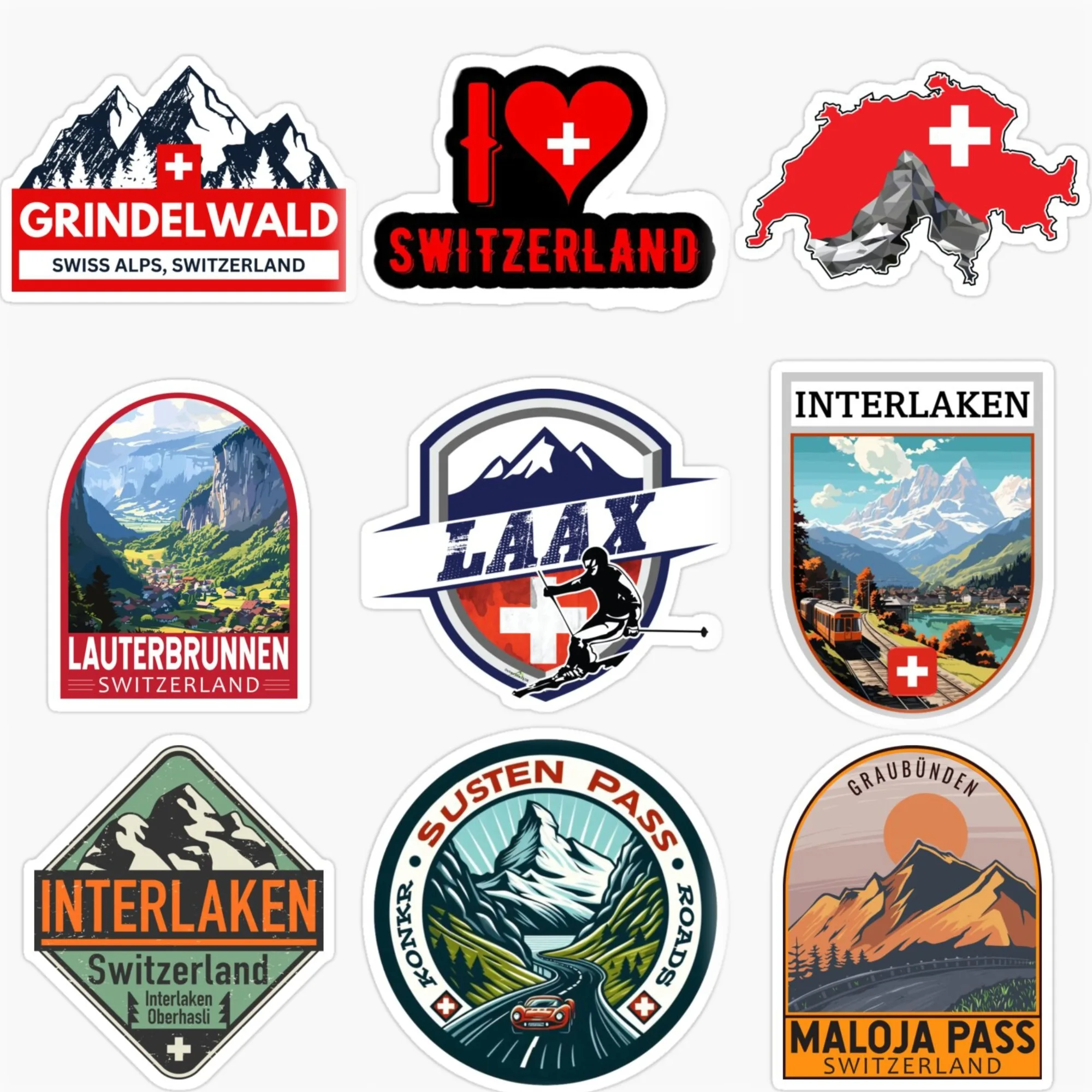 

Switzerland Flag Map Interlaken Mountain Stickers Customizable Size Car Bicycle Motorcycle Wall Helmet Fridge Decal