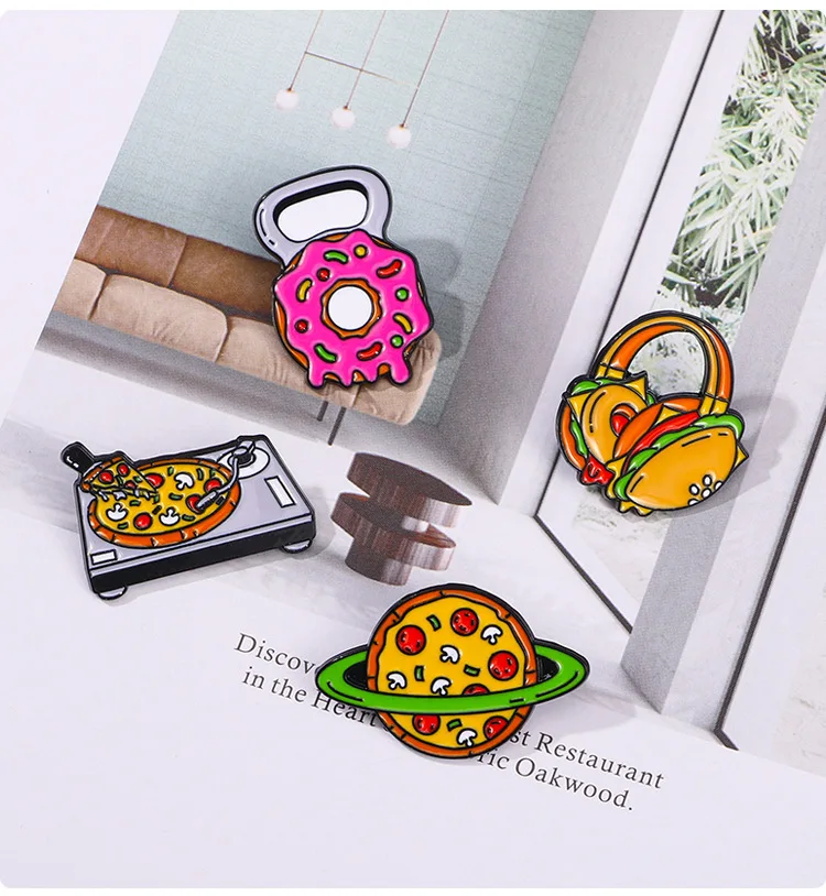 4-piece set of cute food-shaped donuts, pizza, and burgers clothing, hat, backpack, brooch, and badge accessories gift