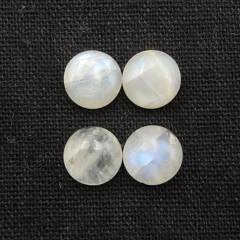 

2 Pairs of Flashy Natural Moon Stone Round 10mm Cabochon Pair, Round Cabochons, Gemstone Cabochons