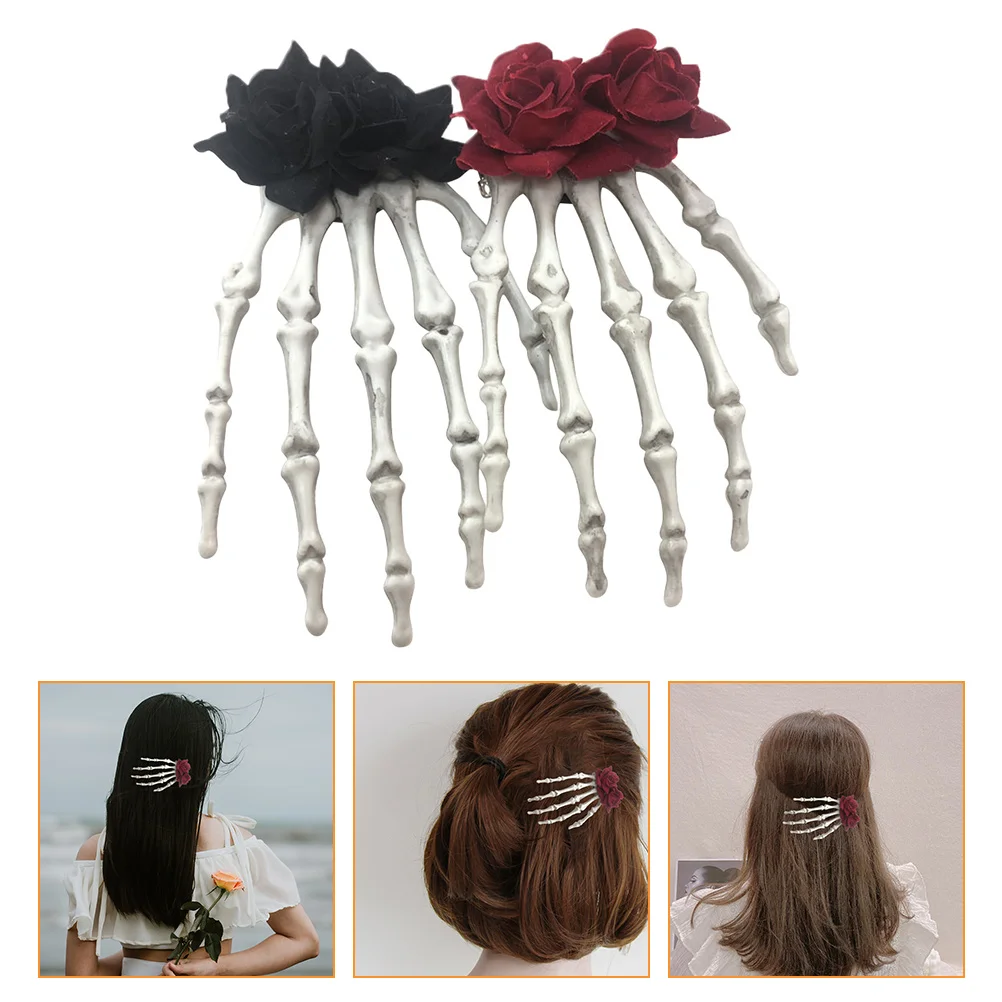 

2Pcs Skull Hair Clips Halloween Pins Durable Party Hairpins Headwear Easy Hairstyle Halloween Hair Clips