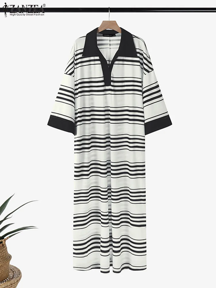 Stijlvolle gestreepte jurk 2025, zomerjurk ZANZEA dames casual half mouw baggy zonnejurk elegante vakantie maxi gewaad losse vestidos