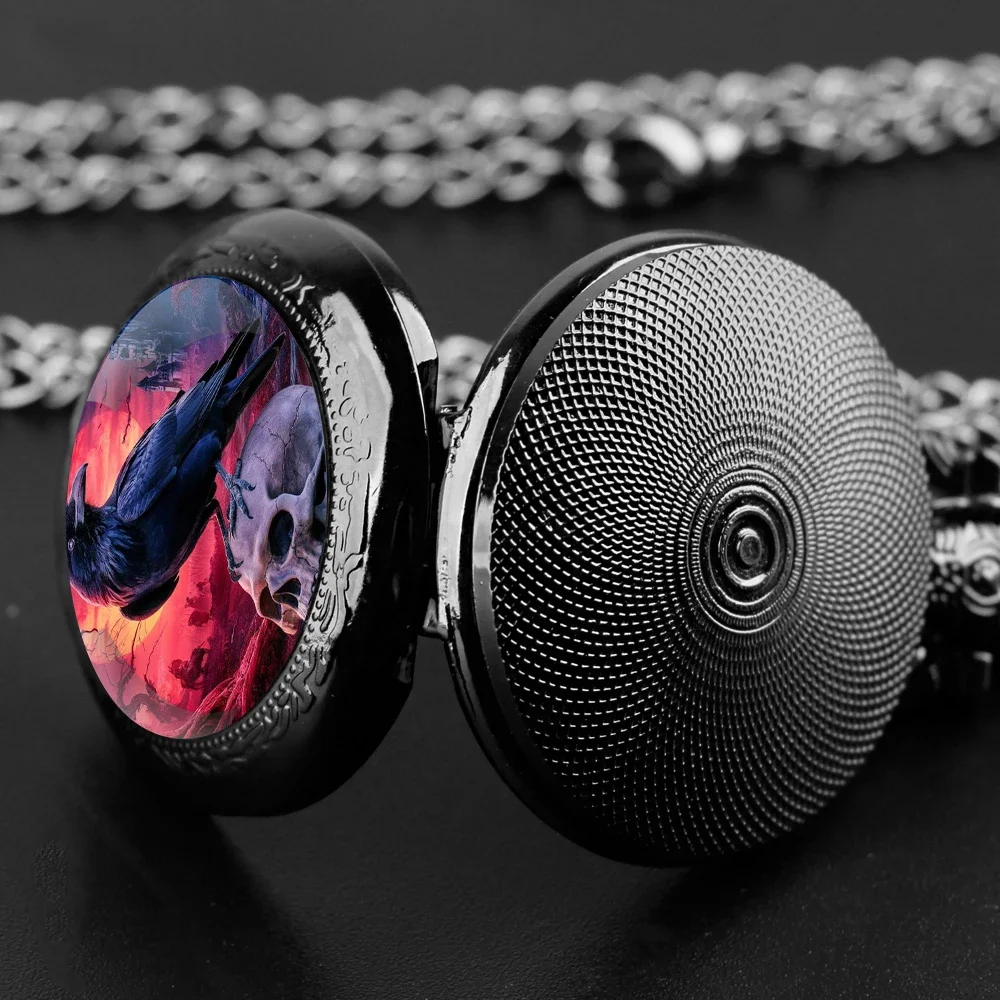 الجمجمة النسر الرسم خمر ساعة جيب كوارتز النساء الرجال المجوهرات والاكسسوارات قلادة سلسلة ساعة الساعات هدية فريدة من نوعها #5