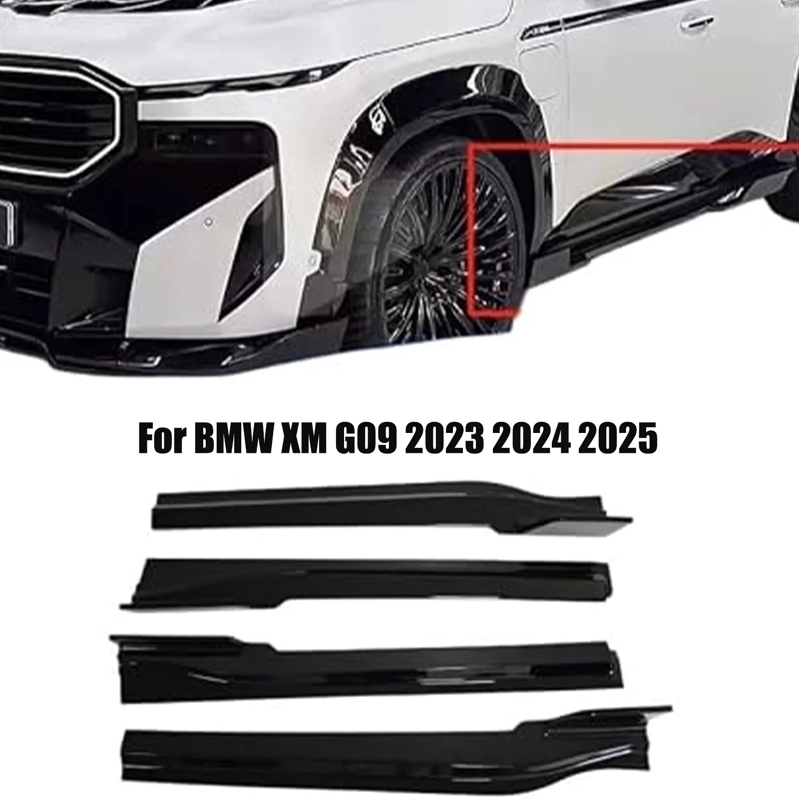 For BMW XM G09 2023 2024 2025 4PCS Side Skirt Splitters Diffuser Spoiler Black Knight Style Guard Protector Body Kits Decoration