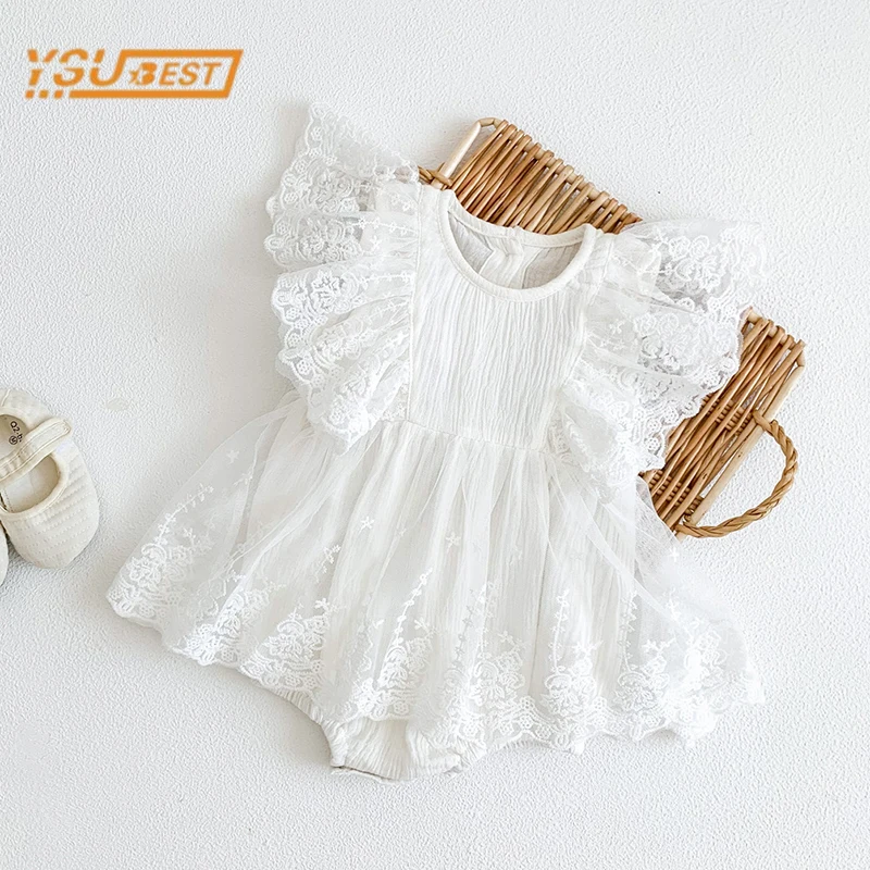 

Sweet Infant Baby Girls Embroider Clothes Summer Toddler Baby Rompers Children Baby Girls Sleeveless Rompers Clothes