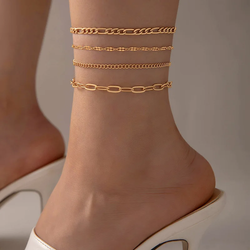 

Boho Cuban Link Chain Anklet Set For Women Minimalist Gold Color Chain On The Foot Summer Ankle Bracelet Female Jewelry Gifts