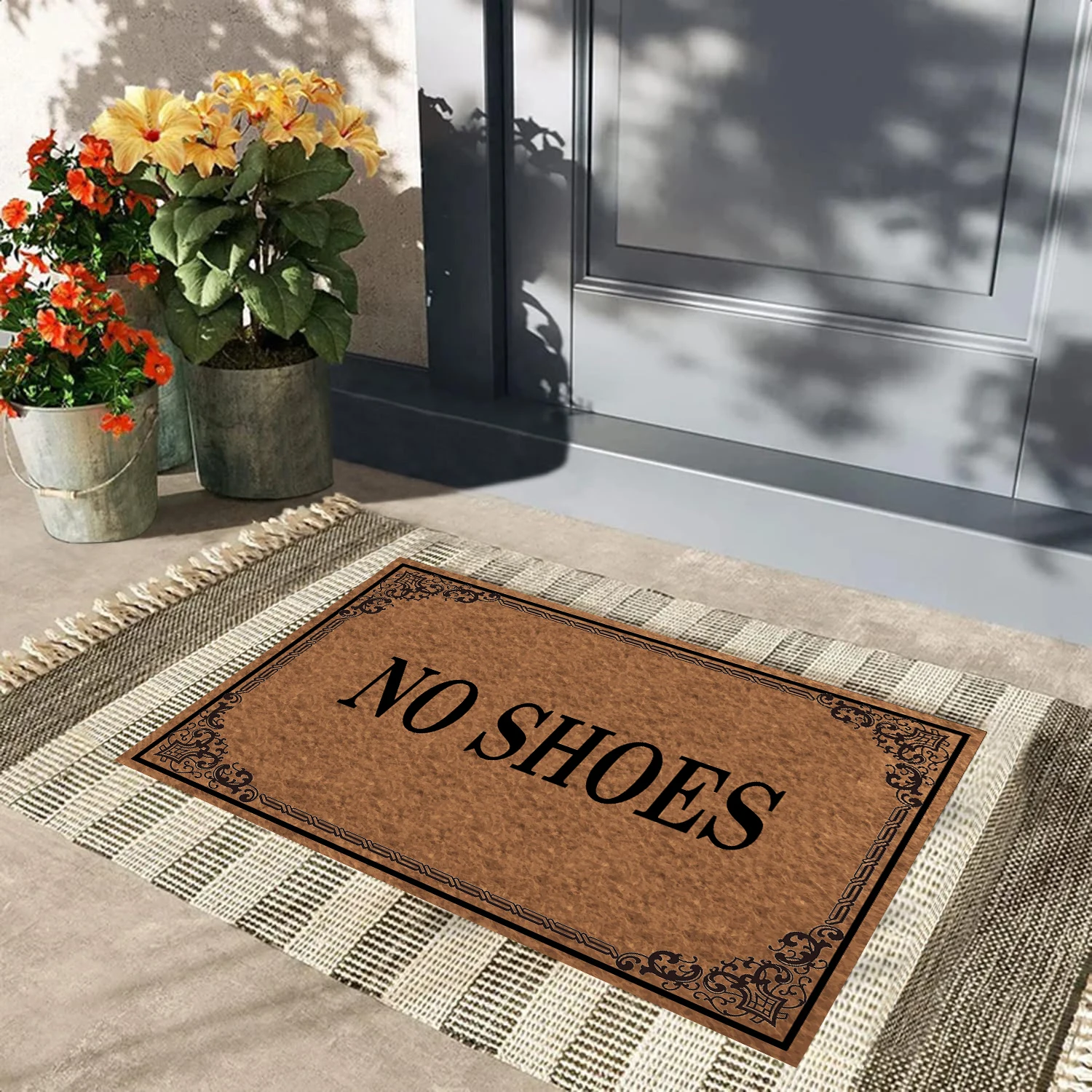 

No Shoes Funny Door Mats For Entrance Floor Rubber Anti Slip Outdoor Doormats Entryway Rug Waterproof Carpet