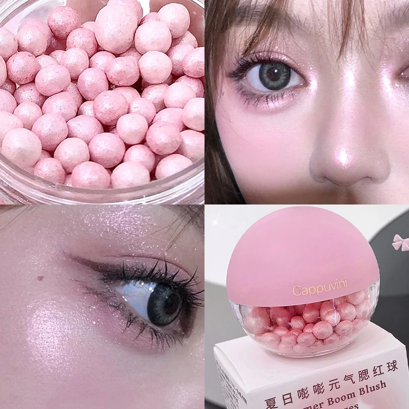 Bola de rubor resaltado de perlas naturales, iluminador impermeable, contorno cosmético 3D, brillo facial, maquillaje contorneado, colorete facial dulce