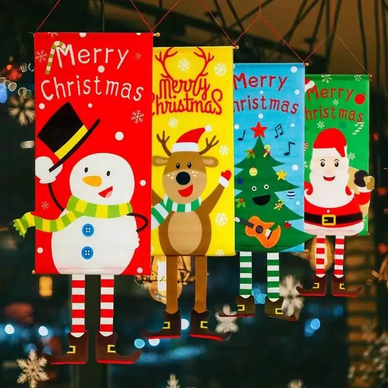 

Christmas Door Hanging Flag Porch Door Banner Santa Claus Snowman For Home Ornaments Wall Door Banner Xmas Party Decoration Gift