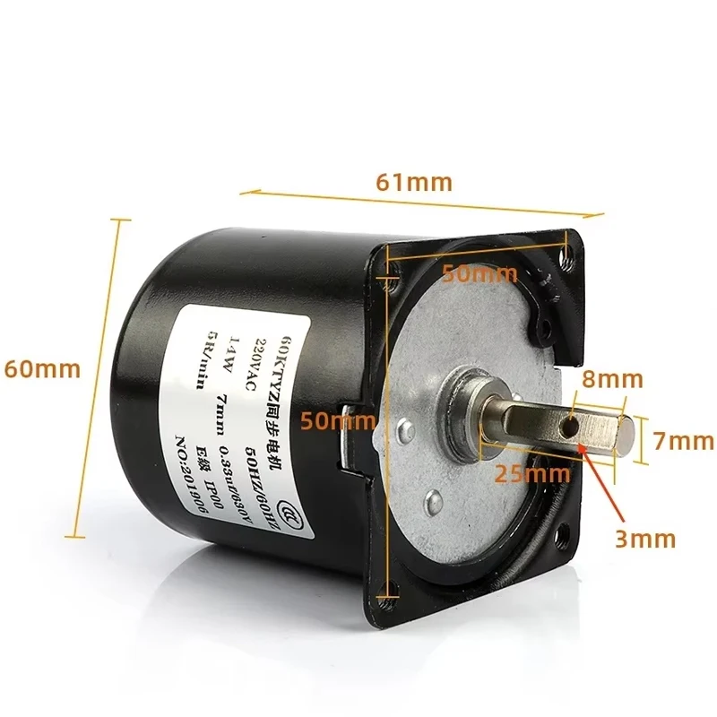 220V AC 14W Low Speed Micro Gear Motor 2.5rpm 60KTYZ 50Hz Permanent Magnet Synchronous Gear Motor for Home Industrial Use