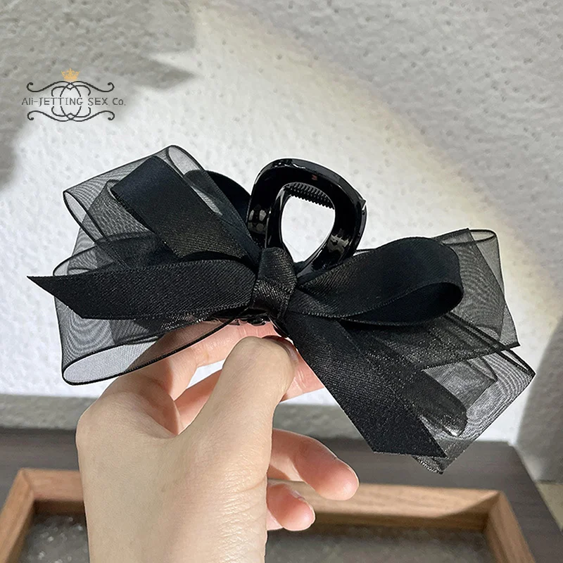 

Black Mesh Bow Hair Claws Clip Large Shark Claw Hair Clips Bowknot Hairpin Barrettes For Ponytail Women Hair Accessories