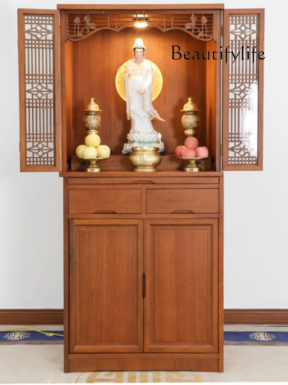 Solid Wood New Chinese Style Buddha Niche with Door Altar Home Modern Style Buddha Cabinet