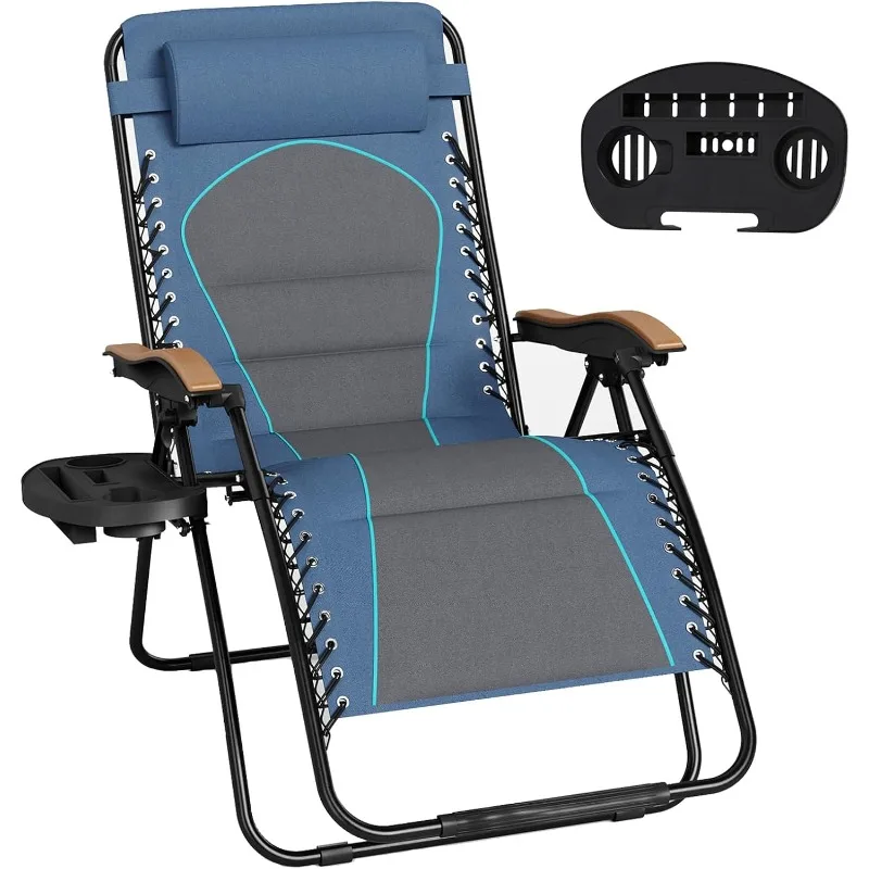 

Zero Gravity Chairs, Oversized Patio Recliner Chair, Padded Folding Lawn Chair with Cup Holder Tray, Support 400lbs