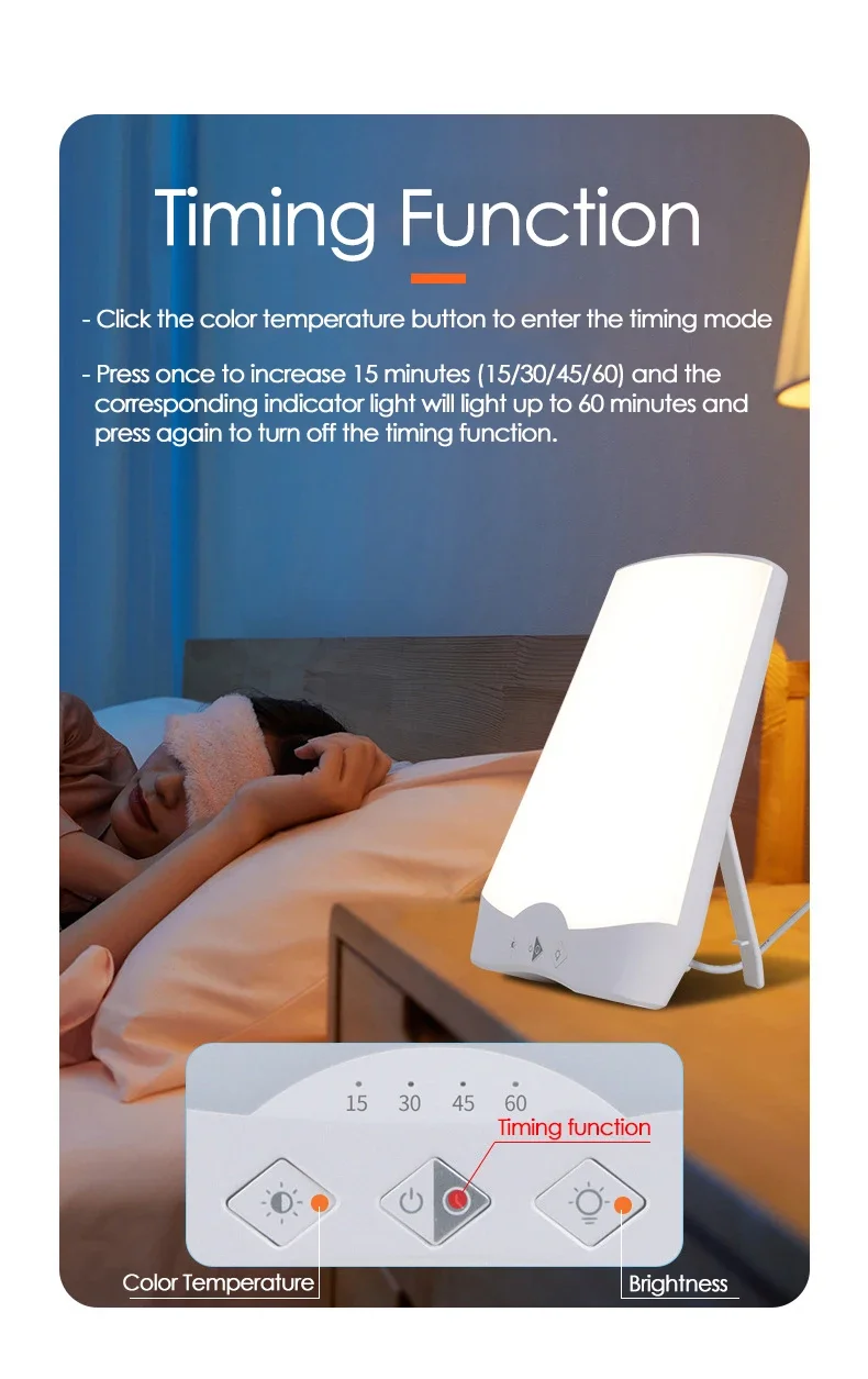 SAD LED Phototherapy Light Bionic-Daylight Affective Disorder Lamp Relief Listless Fatigued Therapy Night Light Stepless Dimming