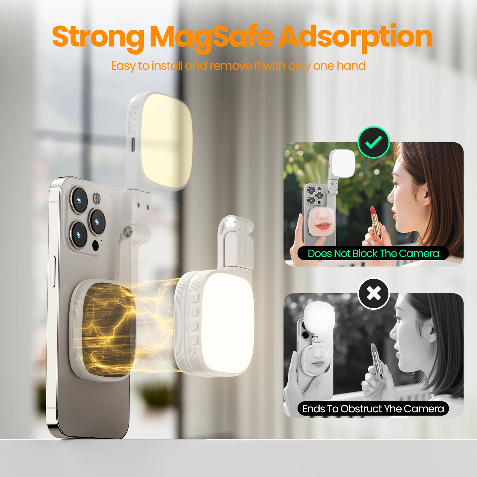 

Magnetic Selfie Light with Mirror, Foldable Phone Fill Light for iPhone Android, Video Call Makeup Photography