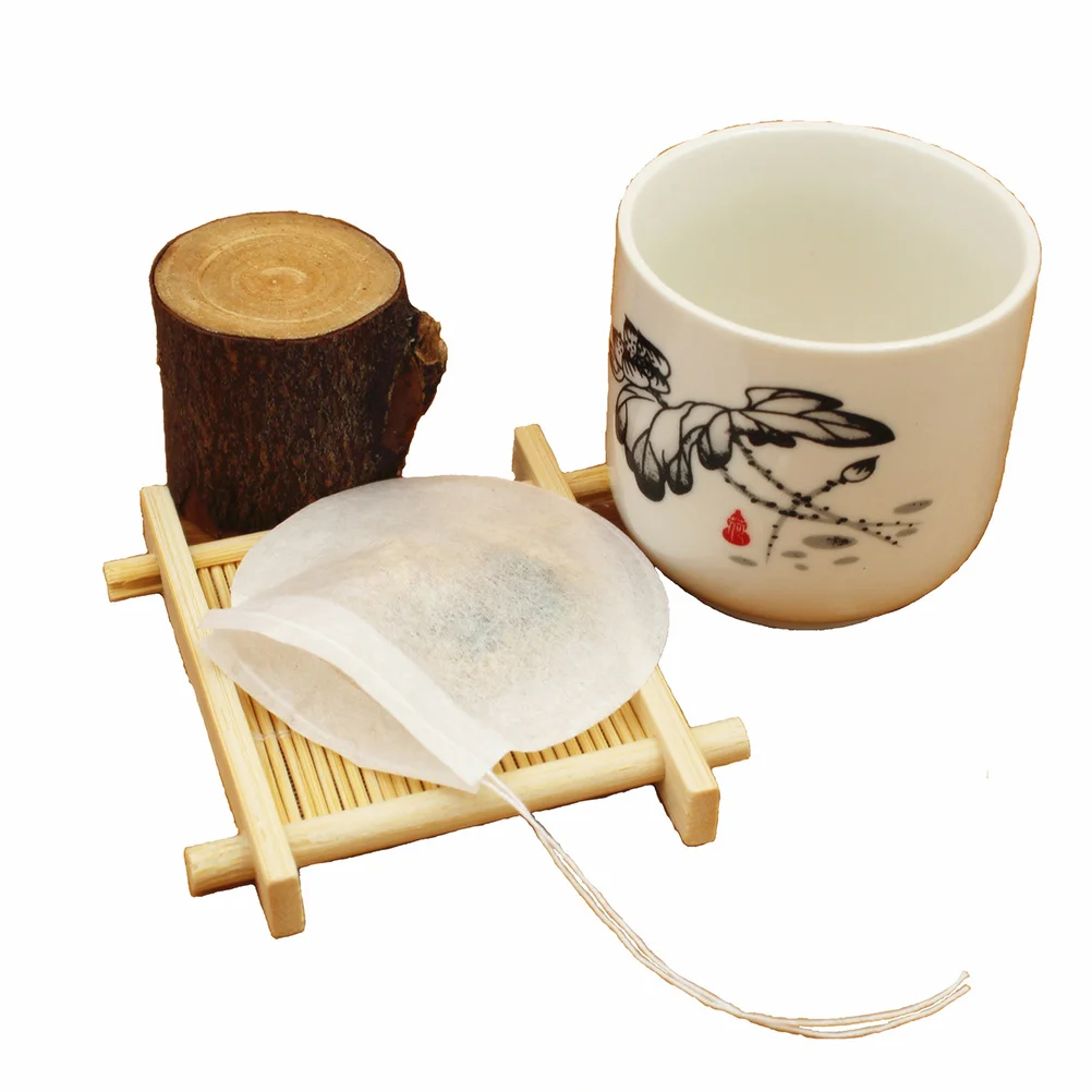 

100Pcs Tea Bag Empty Drawstring Disposable Round Filter Paper Bags for Loose Leaf Tea Powder Herbs Spice 75mm White