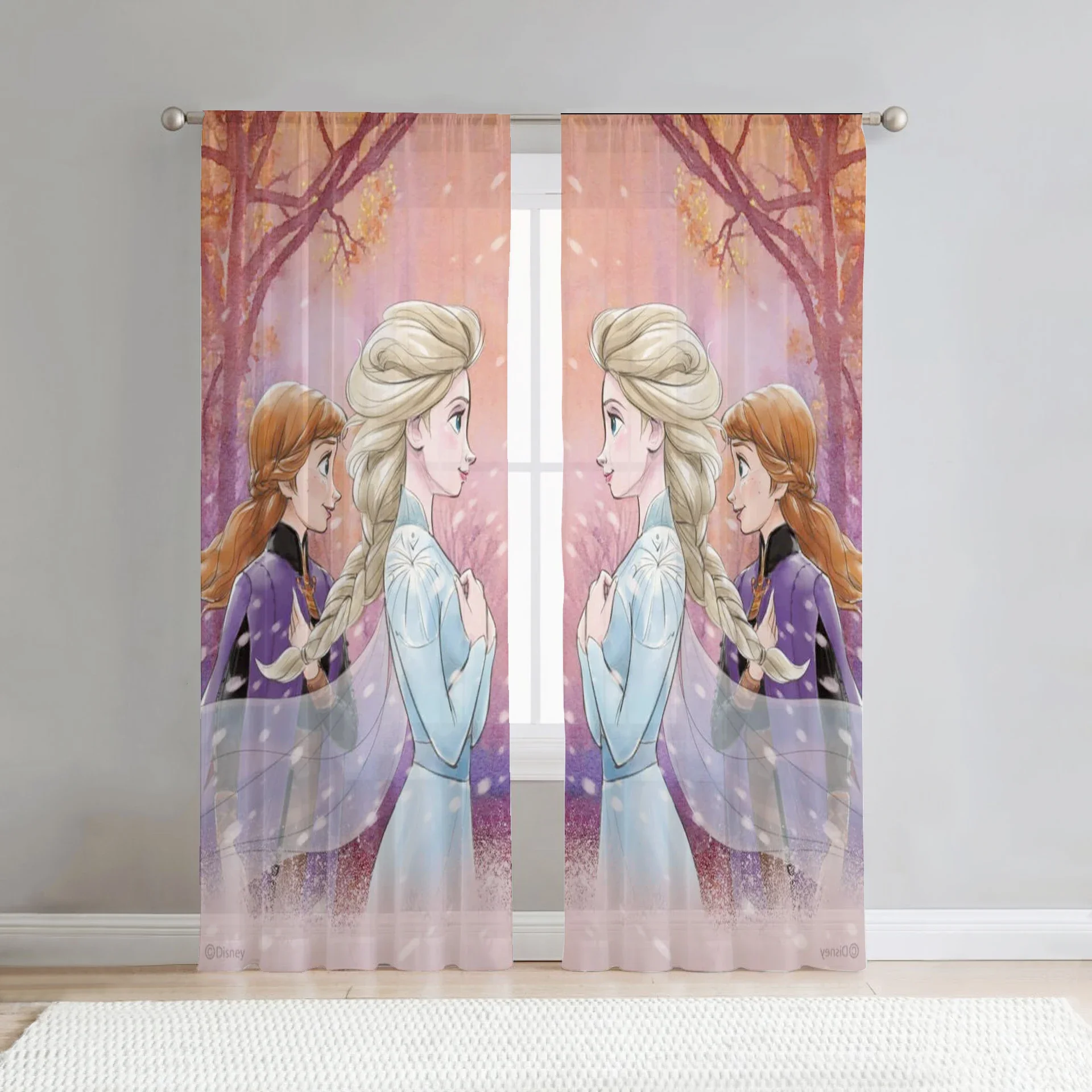 

Anime Princess Elsa Anna Beautiful Window Curtain 3D Print Blackout Curtains for Living Room Bedroom Decorate Kids Gift