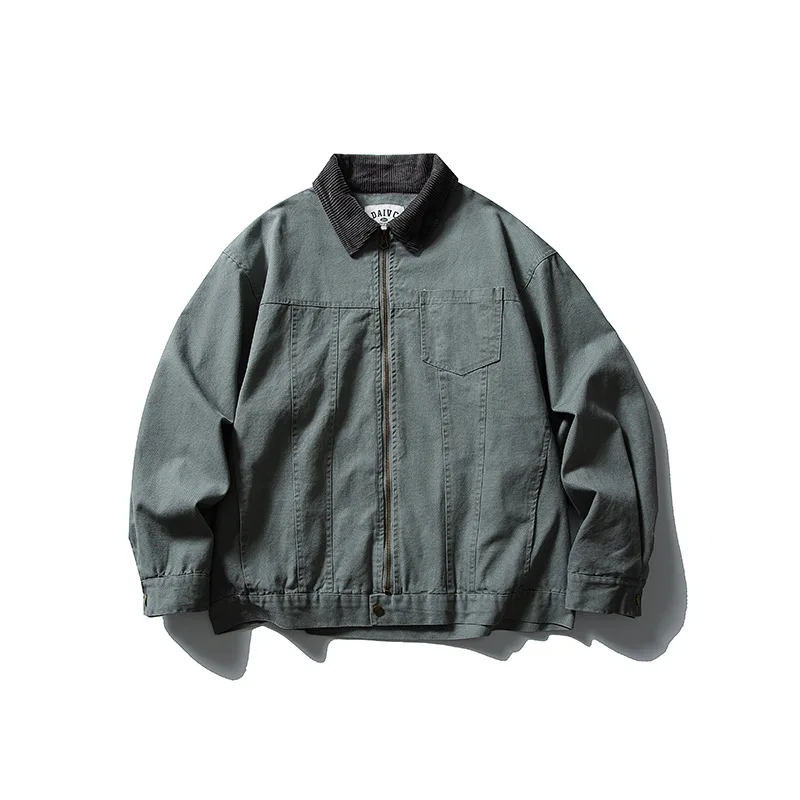 سترة Amekji الرجالية الكلاسيكية المصنوعة من القطن الخالص بياقة على شكل الفهد وسترة ديترويت من قماش الدنيم للربيع والخريف سترة من الجلد #1