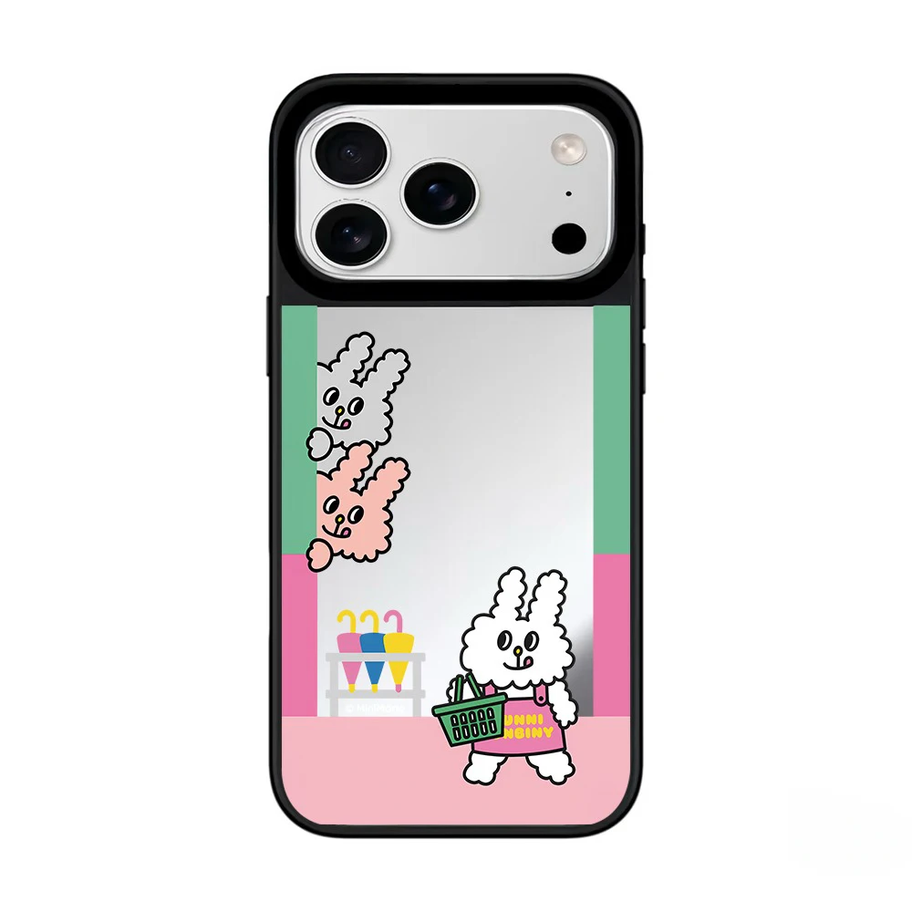 

Cartoon Graffiti Rabbit Mirror Surface Black Border Magnetic Phone Case for IPhone 17 16 15 14 13 12 Pro Max Cover