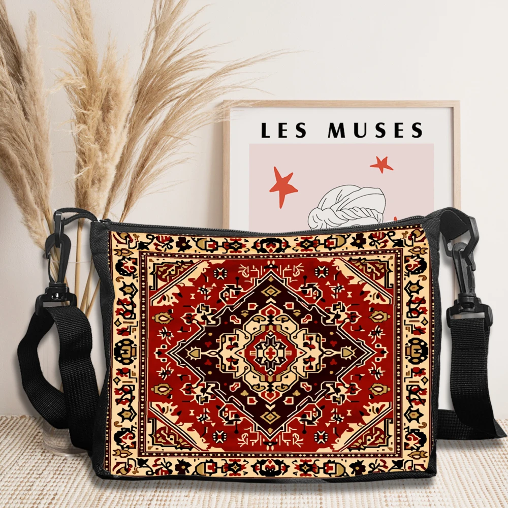 Vintage Style Crossbody Bag Red Oriental Carpet Pattern Shoulder Bags For Women Men Travel Work Daily Use Fashion Accessory With