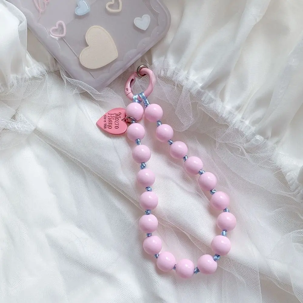 Colorful Phone Lanyard New Sweet Love Heart Phone Wrist Strap Fashion Lovely Beaded Pendant Lanyard