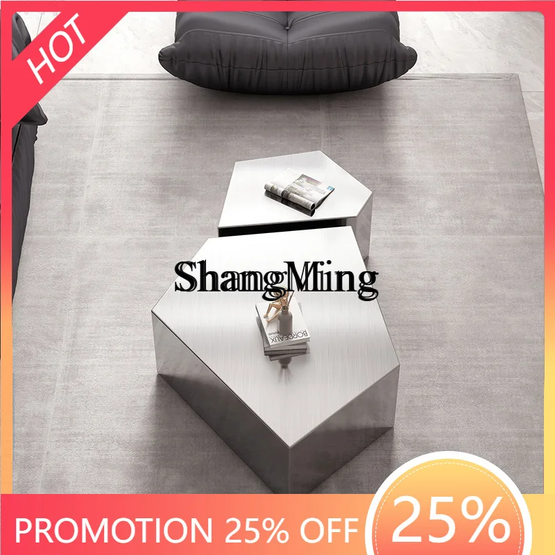 

FG living room modern simple Italian stainless steel coffee table light luxury home
