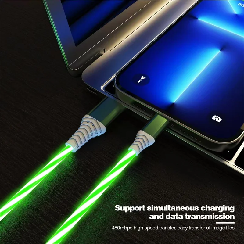 7A 100W Flow Luminous USB Type C Cable For Huawei P50 3A Fast Charging USB C Charger Data Cable for Xiaomi Samsung iPhone 15 Pro