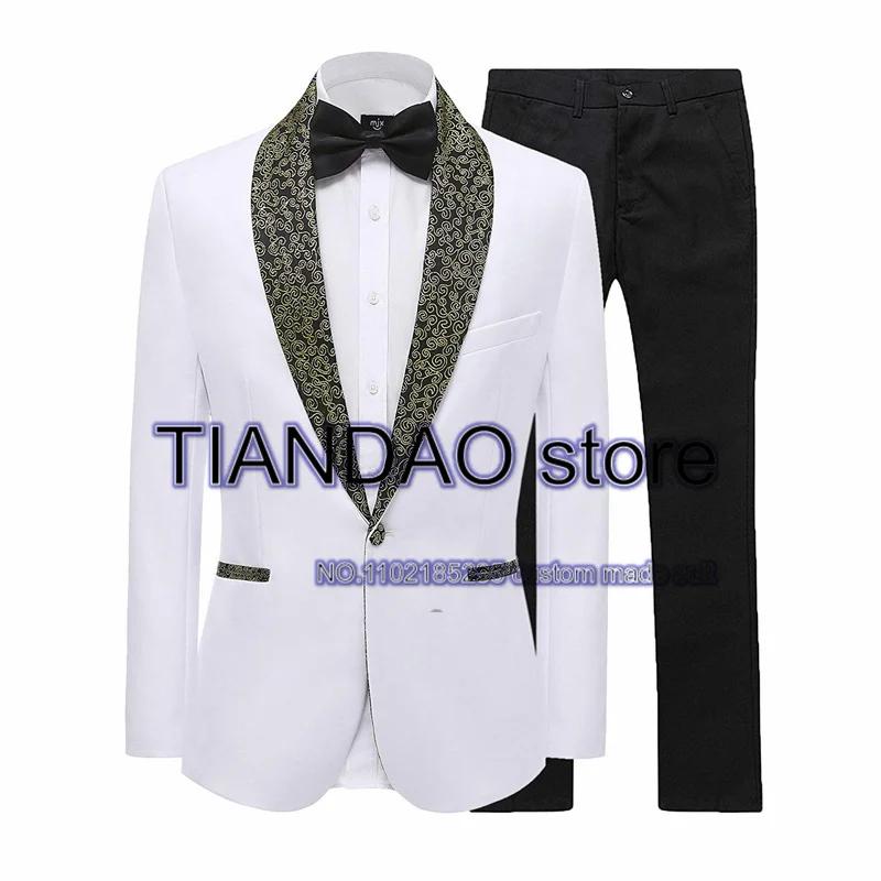 Men\'s Suit Wedding Tuxedo Gold Shawl Collar Jacket Set Formal Party Blazer Pants 2 Piece Male Complete Outfit