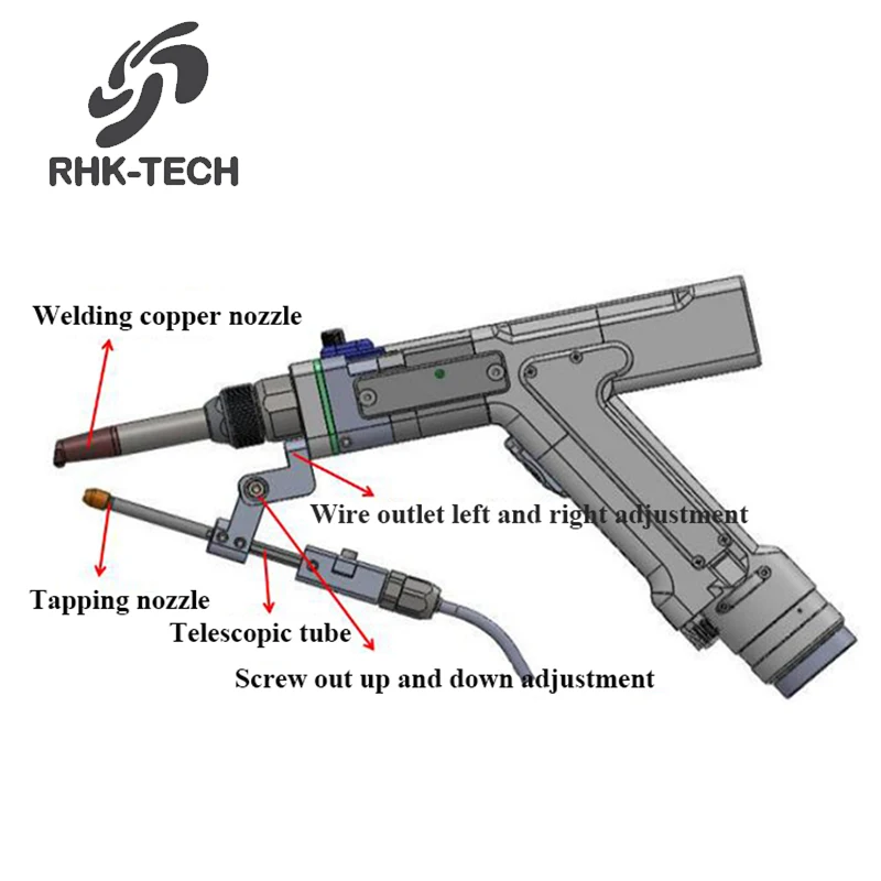 RHK TECH Popular Handheld Water-cooling Wobble Marking 1500W Laser Welding Head Fiber Laser Welding Gun for Sale