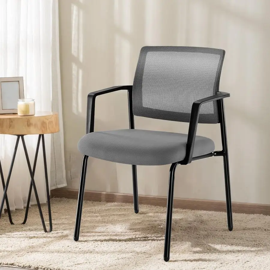 

Grey Stackable Arm Chairs with Mesh Back and Upholstered Fabric, Sturdy Metal Frame, Easy to Store and Use, Perfect for Indoor