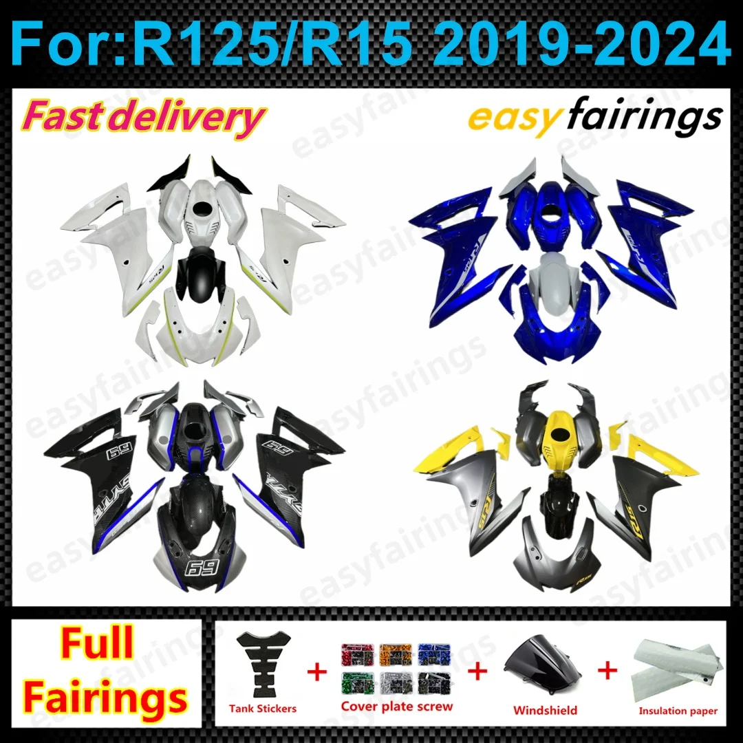 Full Motorcycle Fairing Body Kit For YZF R125 R15 2019‑2024 High Impact ABS Plastic Fit Covers Custom fairings Appearance Parts
