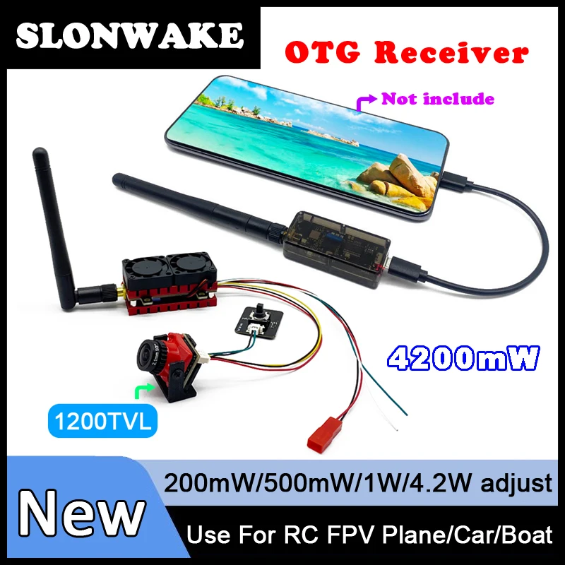 

FPV system UVC OTG Receiver and 5.8G analog 48CH 4.2W adjustable VTX Transmitter and CMOS 1200TVL fpv camera use for Long Range